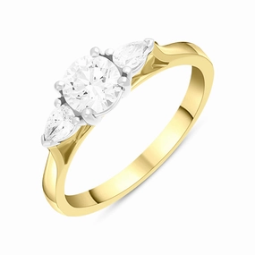 18ct Yellow Gold 0.82ct Diamond Pear Cut Three Stone Ring