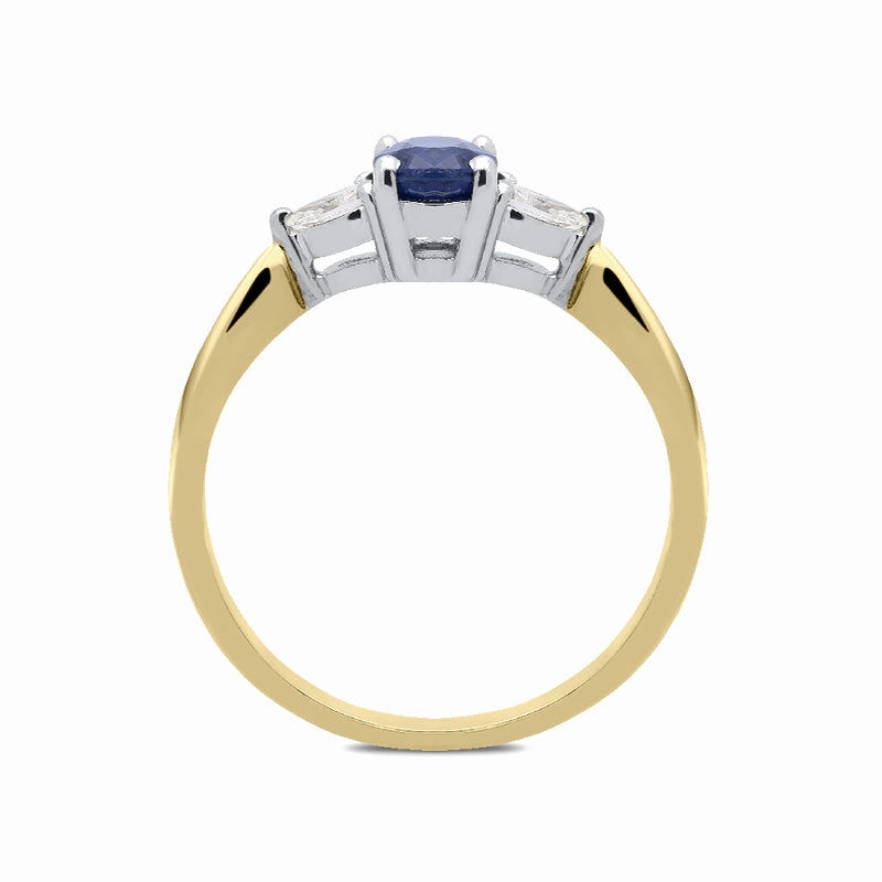 18ct Yellow Gold 0.84ct Sapphire Diamond Oval Cut Trilogy Ring