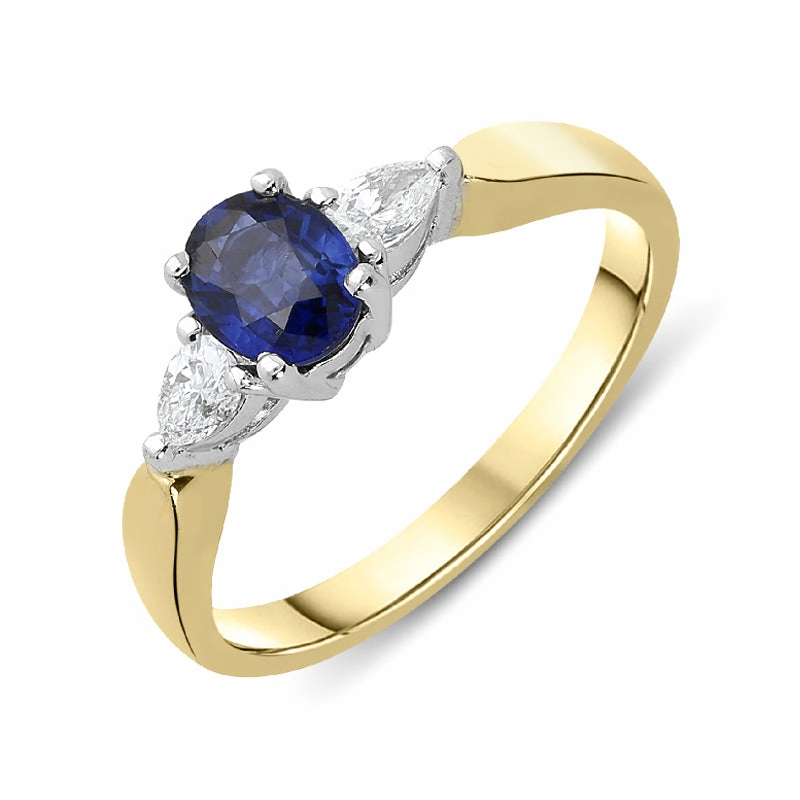 18ct Yellow Gold 0.84ct Sapphire Diamond Oval Cut Trilogy Ring