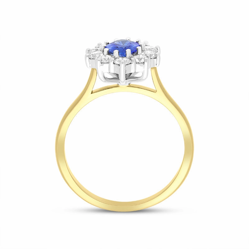 18ct Yellow Gold 0.92ct Sapphire 0.62ct Diamond Halo Ring