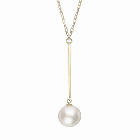 18ct Yellow Gold 10mm White Pearl Bar Necklace