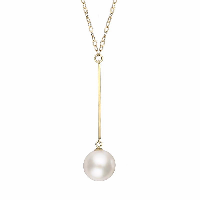 18ct Yellow Gold 10mm White Pearl Bar Necklace