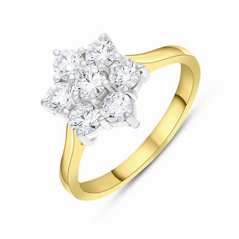 18ct Yellow Gold 1.00ct Diamond Flower Cluster Ring