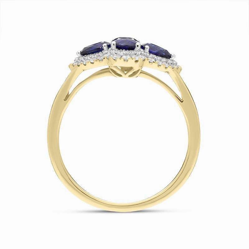 18ct Yellow Gold 1.05ct Sapphire 0.22ct Diamond Pear Cluster Ring