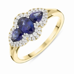 18ct Yellow Gold 1.05ct Sapphire 0.22ct Diamond Pear Cluster Ring