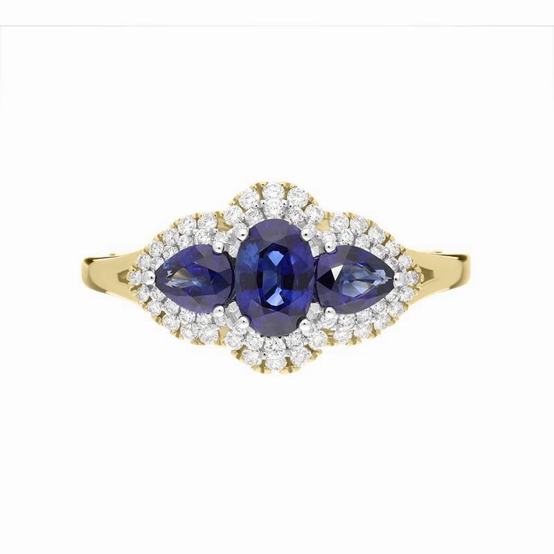 18ct Yellow Gold 1.05ct Sapphire 0.22ct Diamond Pear Cluster Ring