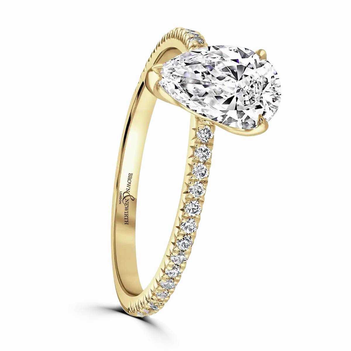 18ct Yellow Gold 1.5ct Pear Cut Laboratory Grown Diamond Solitaire With Diamond Shoulders