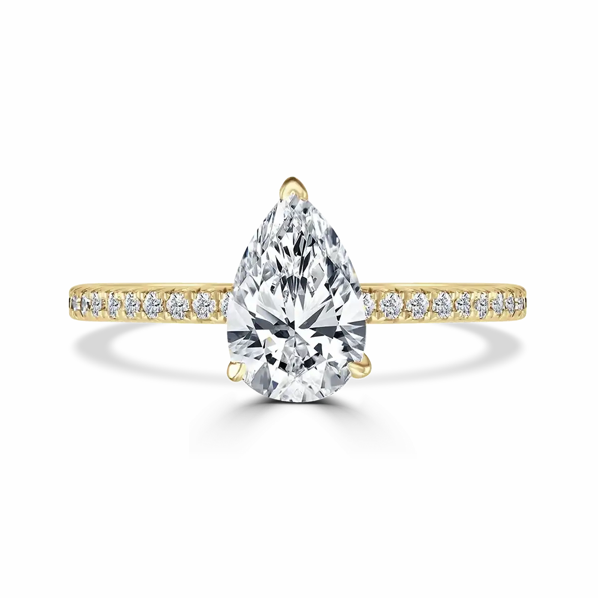 18ct Yellow Gold 1.5ct Pear Cut Laboratory Grown Diamond Solitaire With Diamond Shoulders