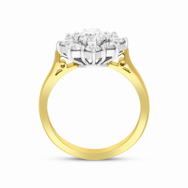 18ct Yellow Gold 1.69ct Diamond Vintage Style Cluster Ring