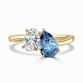 18ct Yellow Gold 1.8ct White & Blue Laboratory Grown Diamond 'Toi et Moi' Ring