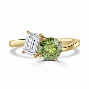 18ct Yellow Gold 1.8ct White & Green Laboratory Grown Diamond 'Toi et Moi' Ring