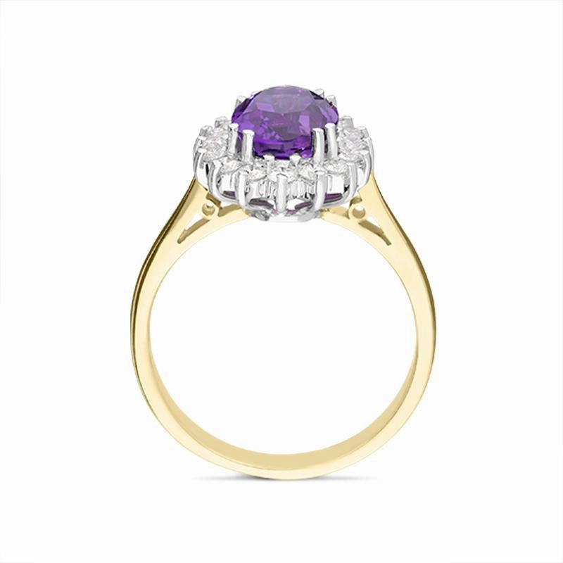 18ct Yellow Gold 1.90ct Amethyst Diamond Oval Cluster Ring