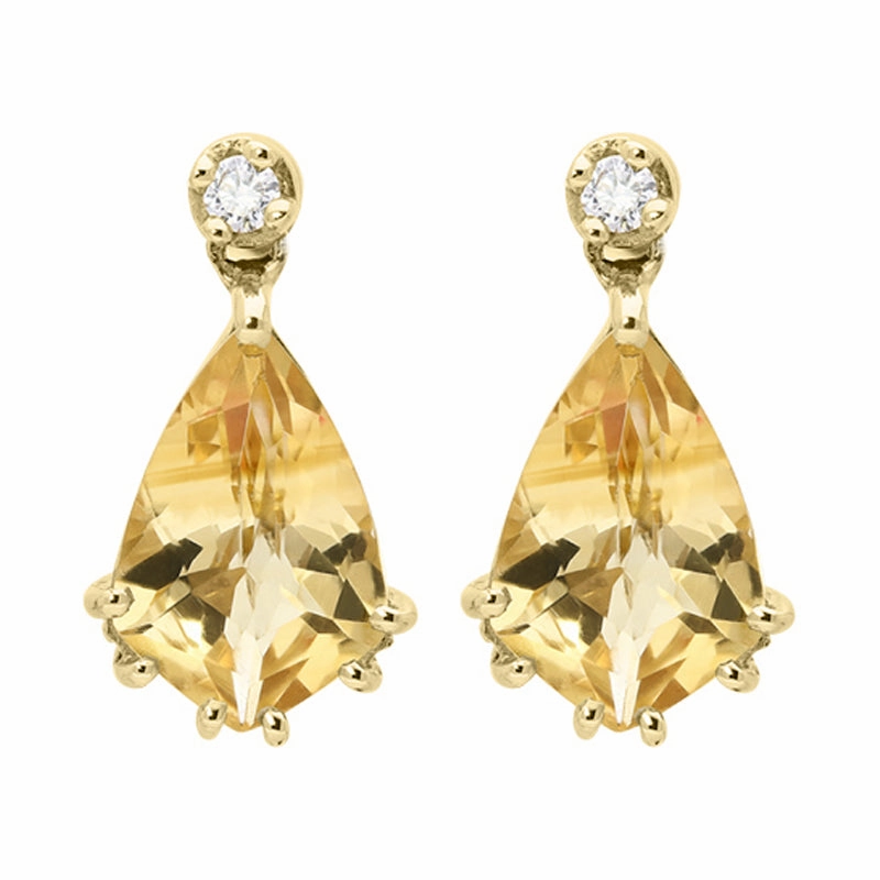 18ct Yellow Gold 2.42ct Citrine Diamond Pear Drop Earrings