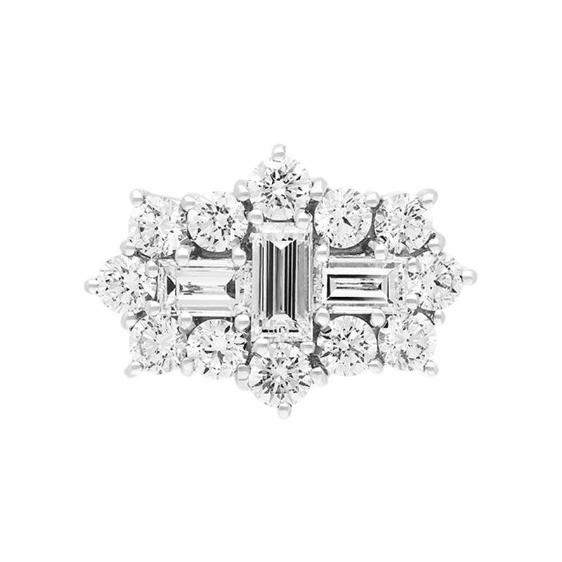 18ct Yellow Gold 3.00ct Diamond Baguette Round Brilliant Cut Vintage Style Cluster Ring