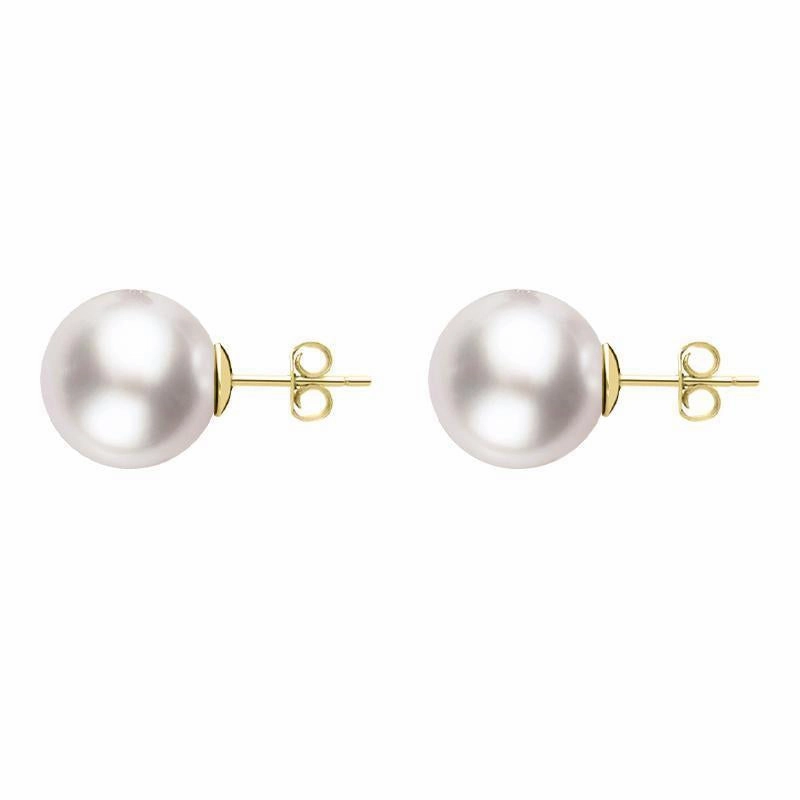 18ct Yellow Gold 8mm White Pearl Stud Earrings