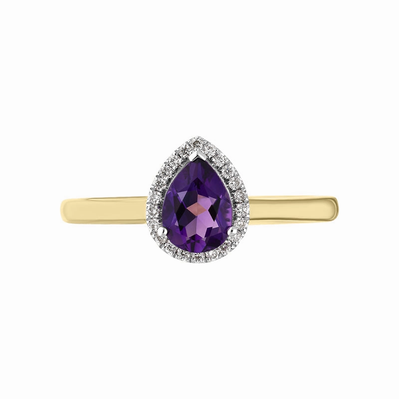 18ct Yellow Gold Amethyst Diamond Pear Cut Halo Ring D