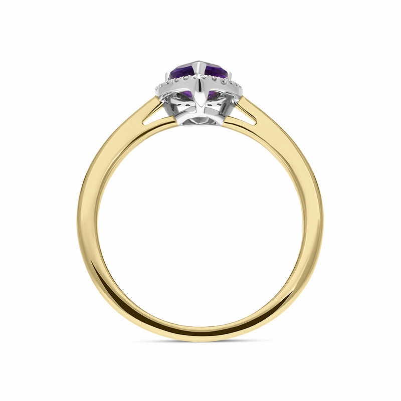 18ct Yellow Gold Amethyst Diamond Pear Cut Halo Ring D