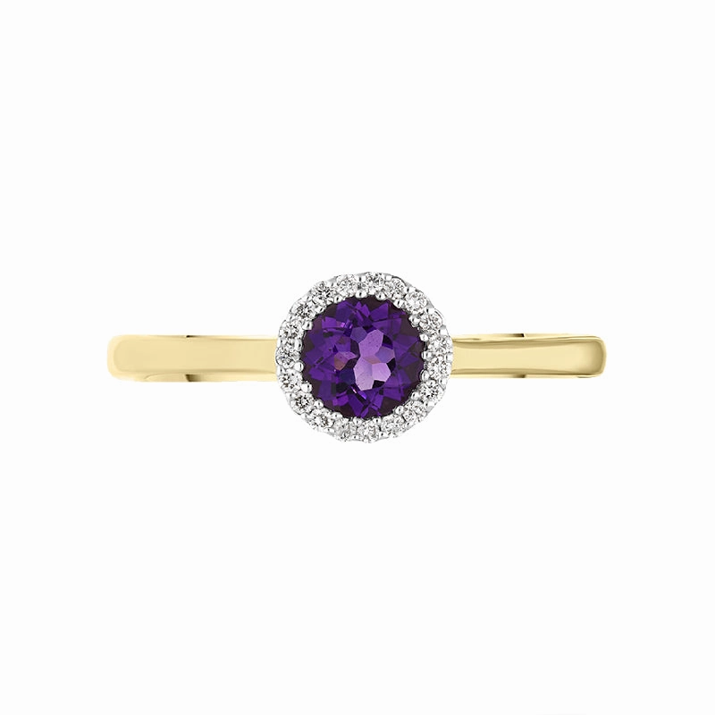 18ct Yellow Gold Amethyst Diamond Round Cut Halo Ring