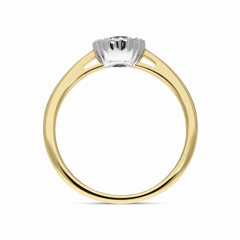 18ct Yellow Gold Amethyst Diamond Round Cut Halo Ring