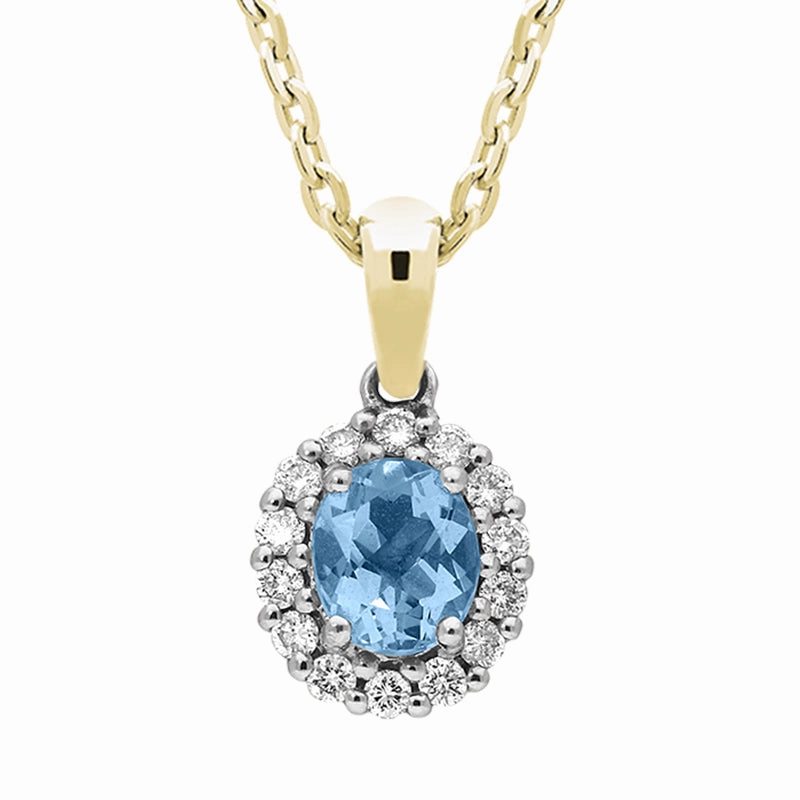 18ct Yellow Gold Aquamarine Diamond Cluster Necklace