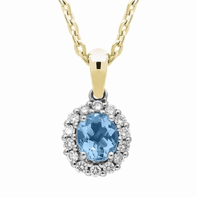 18ct Yellow Gold Aquamarine Diamond Cluster Necklace