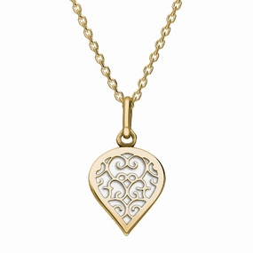 18ct Yellow Gold Bauxite Flore Filigree Small Heart Necklace