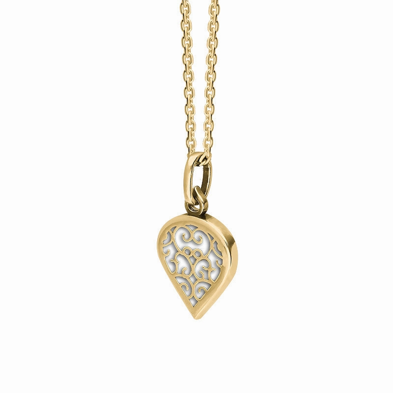 18ct Yellow Gold Bauxite Flore Filigree Small Heart Necklace