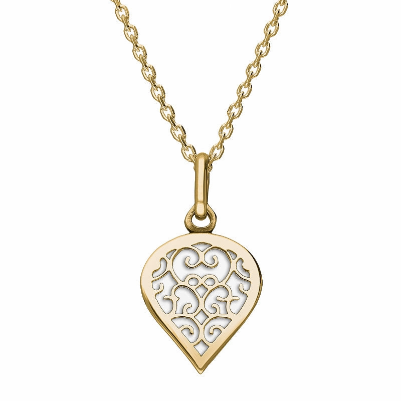 18ct Yellow Gold Bauxite Flore Filigree Small Heart Necklace