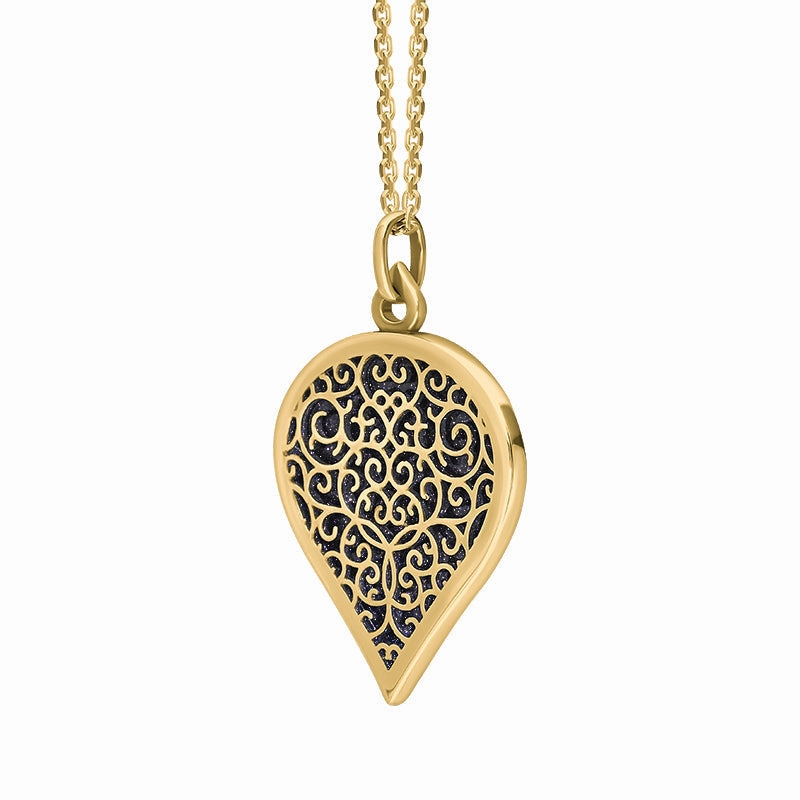18ct Yellow Gold Blue Goldstone Flore Filigree Large Heart Necklace