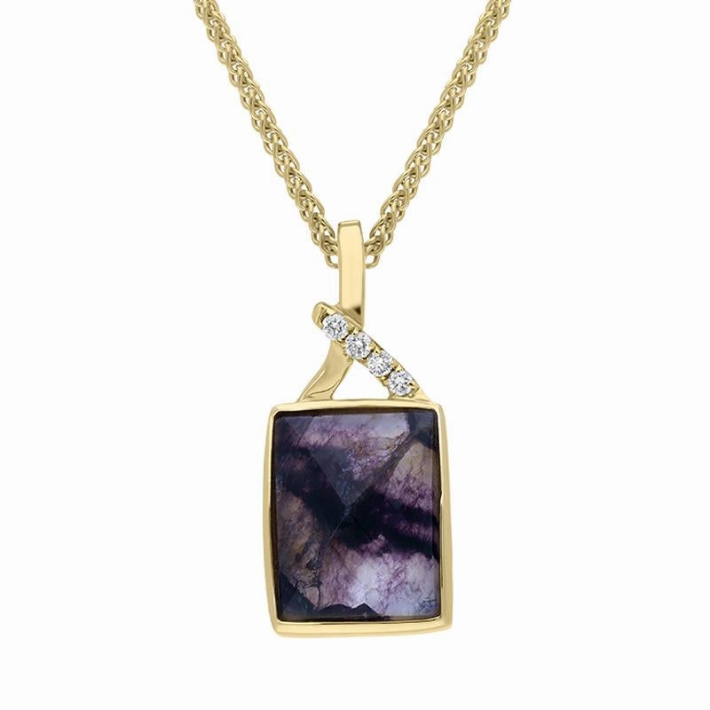 18ct Yellow Gold Blue John 0.03ct Diamond Faceted Rectangle Necklace D