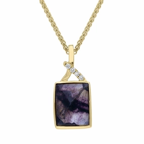 18ct Yellow Gold Blue John 0.03ct Diamond Faceted Rectangle Necklace D