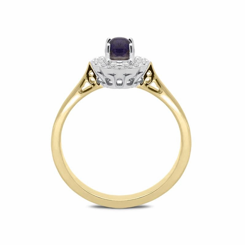 18ct Yellow Gold Blue John 0.16ct Diamond Milgrain Cluster Ring