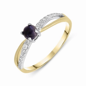 18ct Yellow Gold Blue John 0.16ct Diamond Split Shoulder Ring