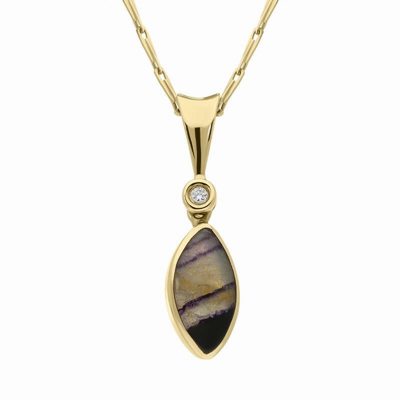 18ct Yellow Gold Blue John and 0.015ct Diamond Faceted Marquise Necklace