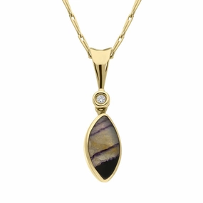 18ct Yellow Gold Blue John and 0.015ct Diamond Faceted Marquise Necklace