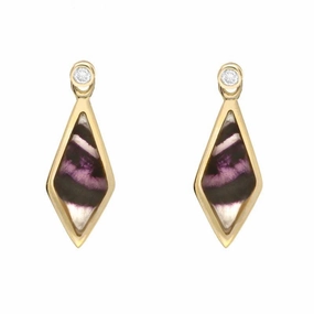 18ct Yellow Gold Blue John and Diamond Dinky Drop Earrings