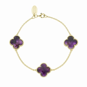 18ct Yellow Gold Blue John bloom Four Leaf Clover Ball Edge Chain Bracelet