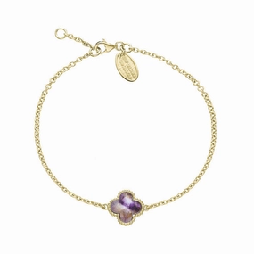 18ct Yellow Gold Blue John bloom Four Leaf Clover Ball Edge Chain Bracelet