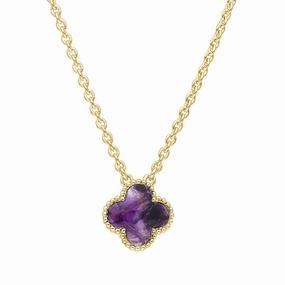 18ct Yellow Gold Blue John bloom Small Four Leaf Clover Ball Edge Chain Necklet