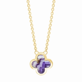 18ct Yellow Gold Blue John bloom Small Four Leaf Clover Polished Edge Pendant