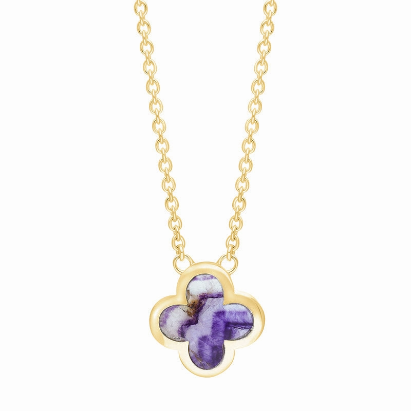 18ct Yellow Gold Blue John bloom Small Four Leaf Clover Polished Edge Pendant