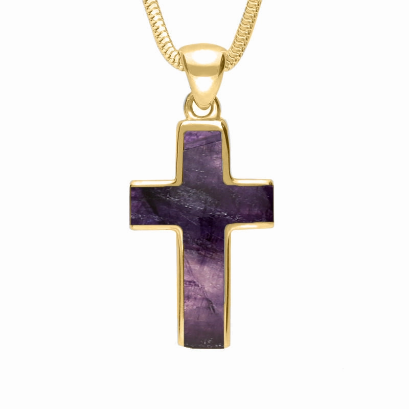 18ct Yellow Gold Blue John Channel Set Cross Necklace