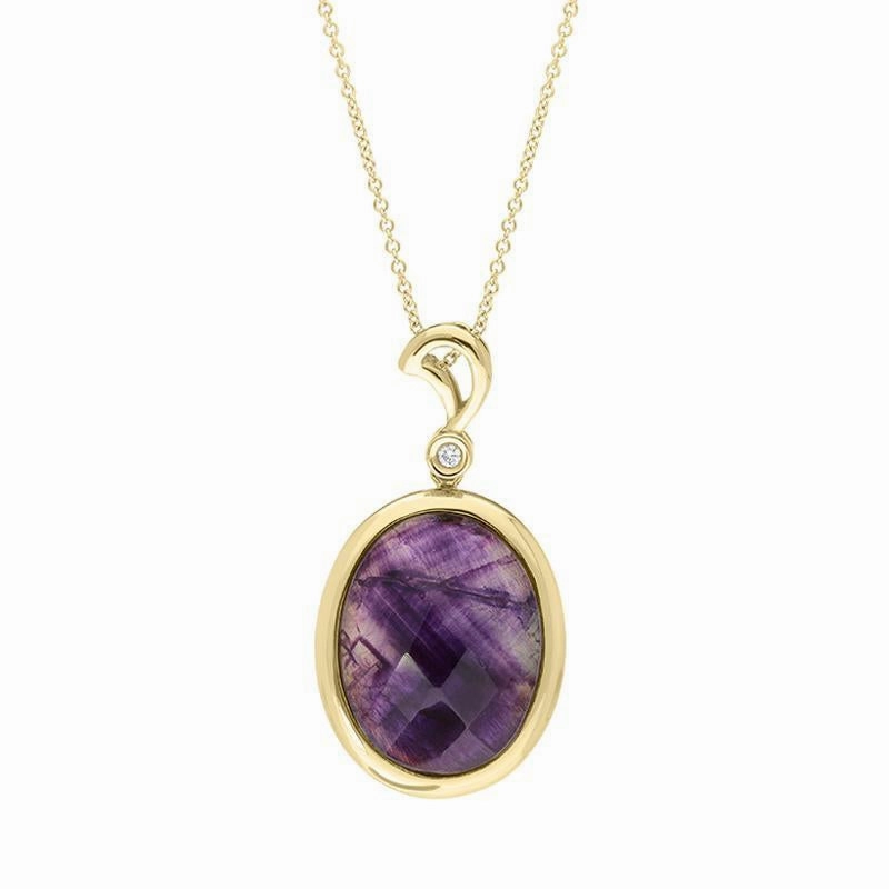 18ct Yellow Gold Blue John Diamond Faceted Oval Necklace D D