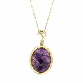 18ct Yellow Gold Blue John Diamond Faceted Oval Necklace D D