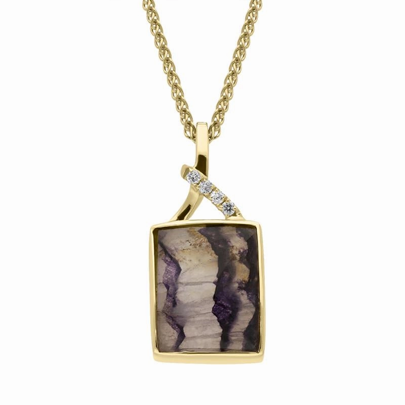 18ct Yellow Gold Blue John Diamond Faceted Rectangle Necklace D