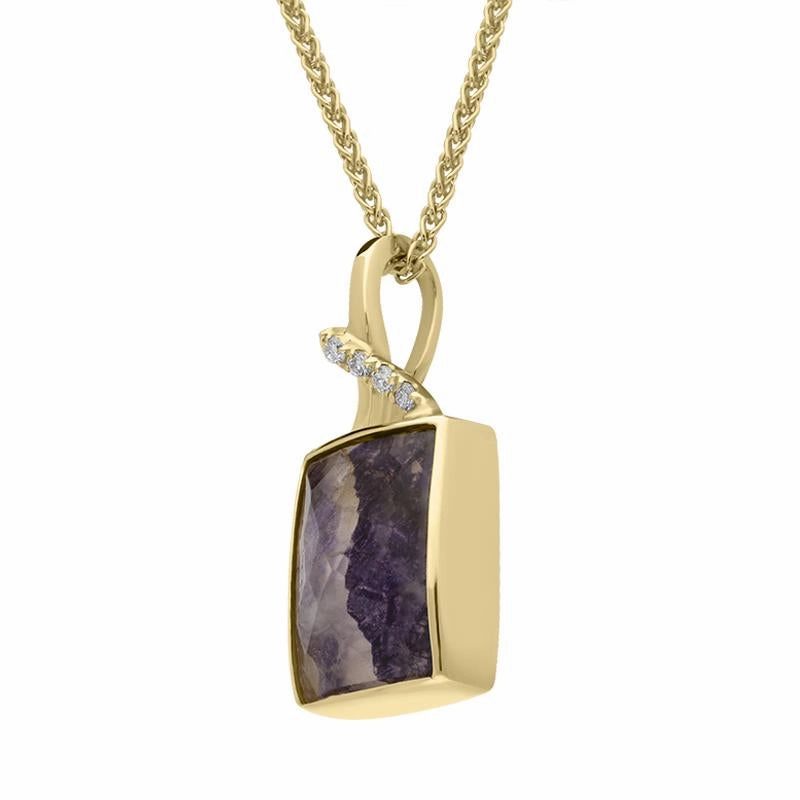 18ct Yellow Gold Blue John Diamond Faceted Rectangle Necklace D