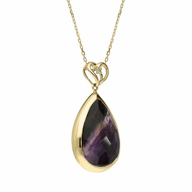 18ct Yellow Gold Blue John Diamond Heart Bale Pear Necklace D D
