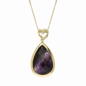 18ct Yellow Gold Blue John Diamond Heart Bale Pear Necklace D D