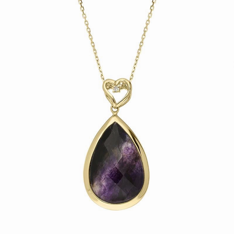 18ct Yellow Gold Blue John Diamond Heart Bale Pear Necklace D D