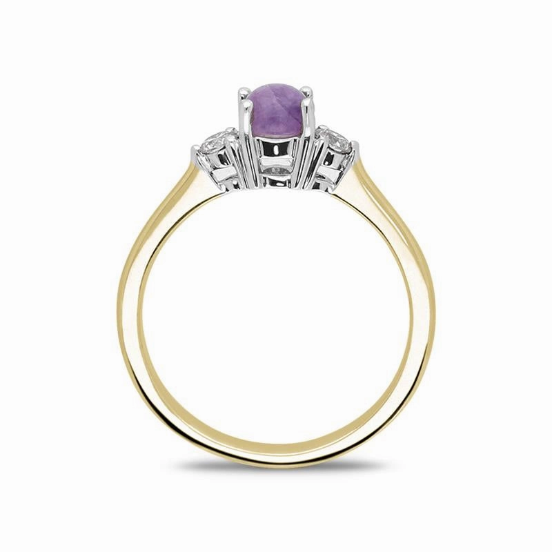18ct Yellow Gold Blue John Diamond Round Claw Set Ring